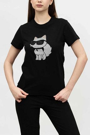 تیشرت مشکی زنانه یقه دوچرخه Karl Lagerfeld - کد 862499598