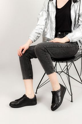 کفش اسنیکر مشکی زنانه چرم اصل GÖNDERİ(R) - کد 473387222