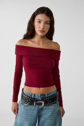 بادی زرشکی زنانه یقه کارمن Stradivarius - کد 862585231