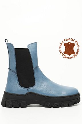 بوت / نیم بوت آبی زنانه چرم خالص GÖNDERİ(R) - کد 794832655