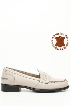 کفش لوفر بژ زنانه چرم خالص GÖNDERİ(R) - کد 252765489