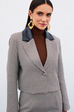 کت قهوه ای زنانه کراپ Sateen - کد 858147830