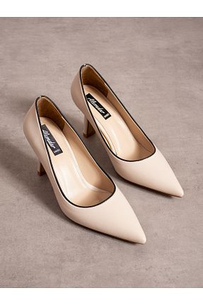 کفش پاشنه بلند کلاسیک بژ زنانه چرم مصنوعی Alemdar Shoes - کد 862602210