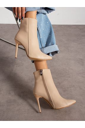 بوت / نیم بوت بژ زنانه پاشنه نازک Alemdar Shoes - کد 862601000