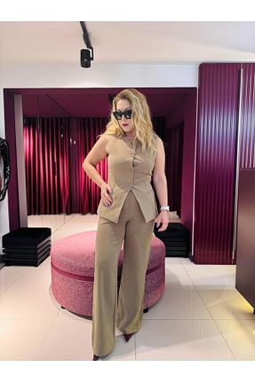 ست بالاتنه و پائین تنه خاکی زنانه بافتنی EFİL - کد 862605699