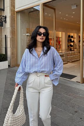 پیراهن آبی زنانه اورسایز mylove - کد 675479576