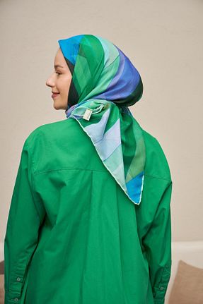 روسری آبی پنبه پلی استر İpekhan - کد 736286869