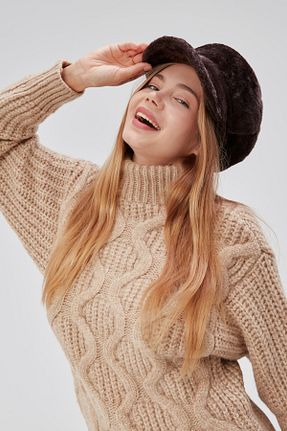 کلاه قهوه ای زنانه خز مصنوعی derikem - کد 862689962