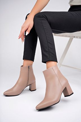 بوت / نیم بوت بژ زنانه چرم خالص Deripabuc - کد 860191031