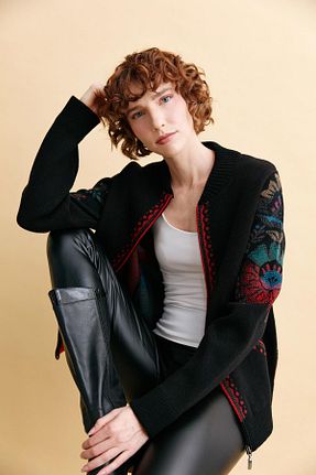 کت مشکی زنانه رگولار Desen Triko - کد 862703701