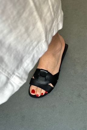 دمپائی مشکی زنانه چرم مصنوعی Mupa Shoes - کد 830303001