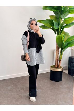 ست بالاتنه و پائین تنه حجاب مشکی زنانه رگولار ASEL FASHİON - کد 769843020