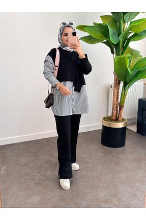 ست بالاتنه و پائین تنه حجاب مشکی زنانه رگولار ASEL FASHİON - کد 769843020