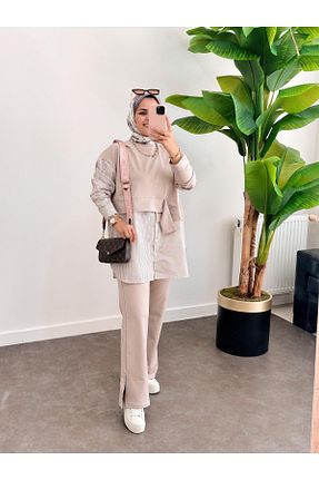ست بالاتنه و پائین تنه حجاب بژ زنانه رگولار ASEL FASHİON - کد 819465449
