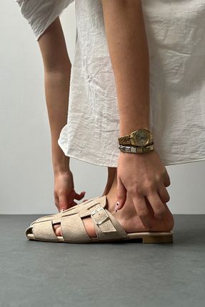 دمپائی بژ زنانه چرم مصنوعی Mupa Shoes - کد 827002390