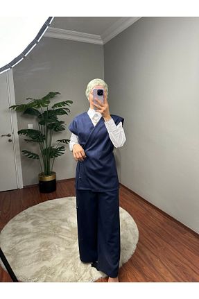 ست بالاتنه و پائین تنه سرمه ای زنانه بافتنی İnce Stil - کد 862739625