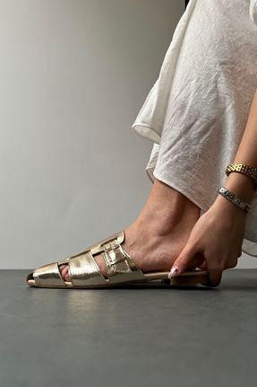 دمپائی طلائی زنانه چرم مصنوعی Mupa Shoes - کد 827067276