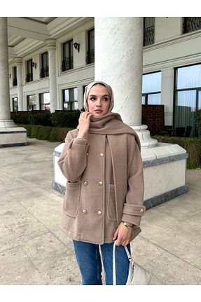 کاپشن حجاب قهوه ای زنانه پنبه ای İnce Stil - کد 862752529