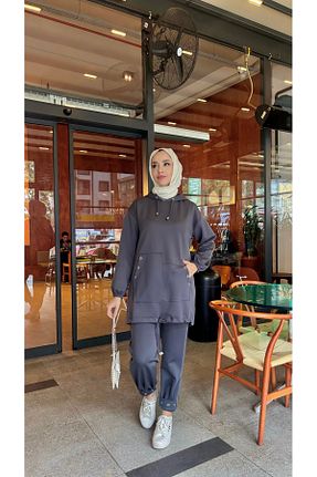 ست بالاتنه و پائین تنه طوسی زنانه بافتنی Tesettür Diyarı - کد 862749644