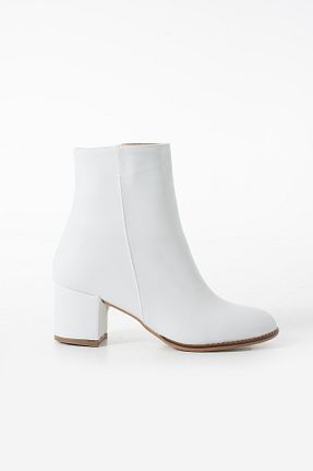 بوت / نیم بوت سفید زنانه پاشنه ضخیم Gökçe Shoes - کد 862782256