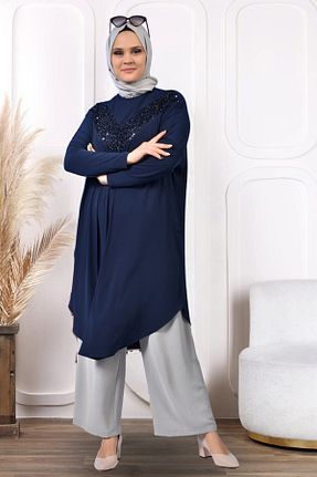 تونیک سایز بزرگ سرمه ای زنانه بافتنی Ferace - کد 650204640