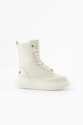 بوت / نیم بوت سفید زنانه چرم مصنوعی Gökçe Shoes - کد 862775696