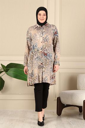 تونیک حجاب قهوه ای زنانه مخلوط ویسکون Ferace - کد 797669168