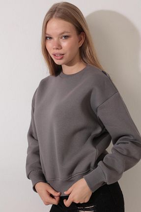 سوئیشرت طوسی زنانه نقش دار / کار شده AMİDA - کد 854877978