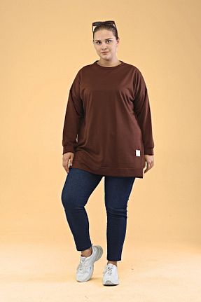 تونیک سایز بزرگ قهوه ای زنانه بافتنی Ferace - کد 714709954