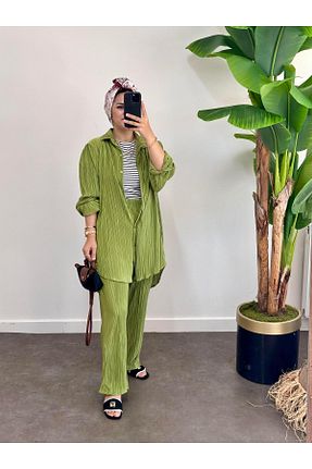 ست بالاتنه و پائین تنه حجاب سبز زنانه رگولار ASEL FASHİON - کد 842555589