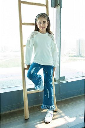 ست بالاتنه و پائین تنه سفید بچه گانه جین PİXİNADELUXE - کد 736891449