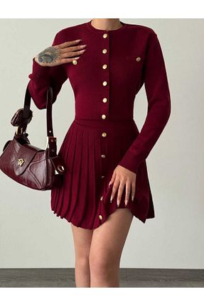 ست بالاتنه و پائین تنه زرشکی زنانه تریکو Abir - کد 862803063