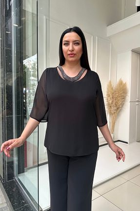 بلوز سایز بزرگ مشکی زنانه سایز بزرگ PER LEI - کد 862813836