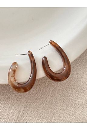 گوشواره استیل (فولاد) قهوه ای زنانه رودیوم Esmeray Aksesuar - کد 862805306
