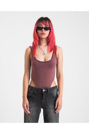 بادی نارنجی زنانه یقه مربعی HAİHOLA - کد 842723932