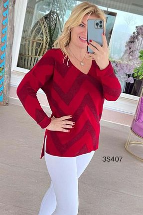پلیور قرمز زنانه Zigzag İnce Topuk - کد 848644192