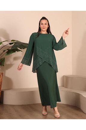 ست لباس مجلسی سایز بزرگ سبز زنانه بند دار Ferace - کد 755956803