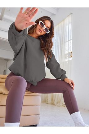 سوئیشرت طوسی زنانه ساده COMBİNE MİCHAİL - کد 855705024