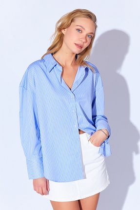 پیراهن آبی زنانه اورسایز Manche - کد 736916632