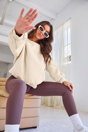 سوئیشرت بژ زنانه ساده COMBİNE MİCHAİL - کد 855708283