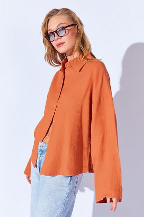 پیراهن نارنجی زنانه اورسایز Manche - کد 856431443