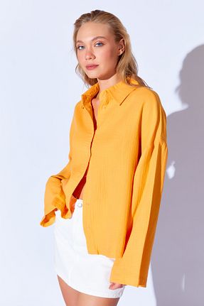 پیراهن نارنجی زنانه اورسایز Manche - کد 856389144