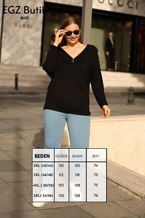 بلوز سایز بزرگ مشکی زنانه رگولار EGZEBRU - کد 59074084