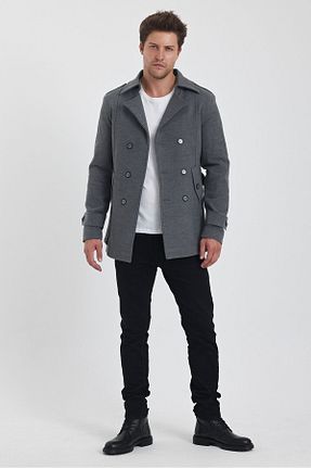 پالتو پشمی طوسی مردانه دو سینه TREND KOMBİN - کد 844666651