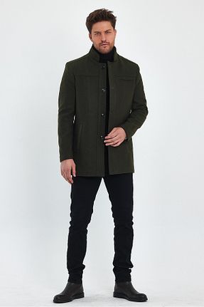 پالتو پشمی سبز مردانه تنگ TREND KOMBİN - کد 805388496