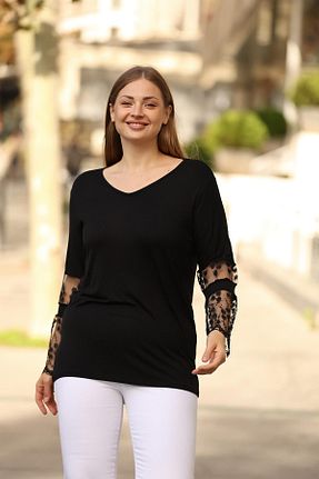 بلوز سایز بزرگ مشکی زنانه سایز بزرگ EGZEBRU - کد 839094734