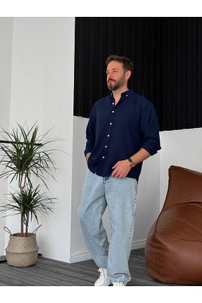پیراهن سرمه ای مردانه اورسایز BYBASICMAN - کد 863143156