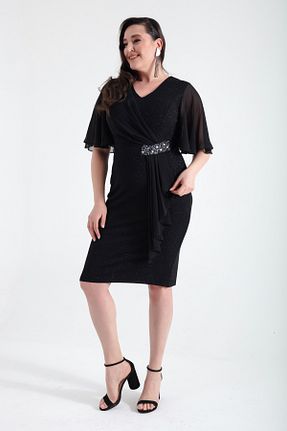 لباس مجلسی سایز بزرگ مشکی زنانه یقه هفت Lafaba - کد 808957700