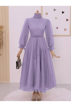 لباس مجلسی حجاب بنفش زنانه یقه دوچرخه HİJABAYA - کد 863212159