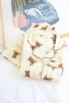ست لباس راحتی سفید زنانه چاپی PEMBİŞ HOMEWEAR - کد 863212892